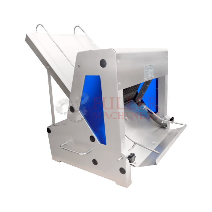 La cortadora tajadora de pan por gravedad de 31 cuchillas de 12mm de ancho es una máquina diseñada específicamente para cortar rebanadas de pan de manera eficiente y uniforme. Consiste en una estructura robusta con cuchillas de acero templado dispuestas en serie, que permiten realizar cortes precisos y regulares en el pan. Su diseño incluye bandejas de alimentación y descarga en acero inoxidable, lo que facilita el proceso de manejo del pan y garantiza la higiene durante su uso.