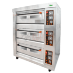 El horno multiusos "Horno 3 Cabinas 6 Bandejas" es una solución de alta gama para panaderías, pizzerías, y establecimientos de preparación de carnes y otros alimentos. Este equipo, fabricado en acero inoxidable calibre 304, ofrece robustez y durabilidad, combinado con la flexibilidad de operar con gas natural o propano. Sus características avanzadas lo hacen ideal para negocios que requieren un rendimiento confiable y versátil.