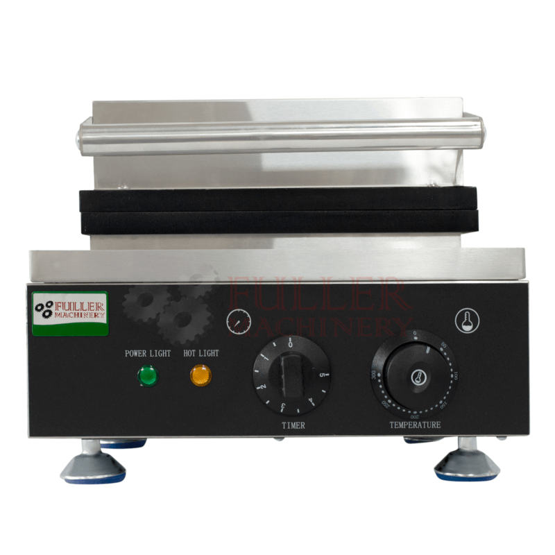 Máquina para hacer donas compacta con moldes de Teflón y control de temperatura.
