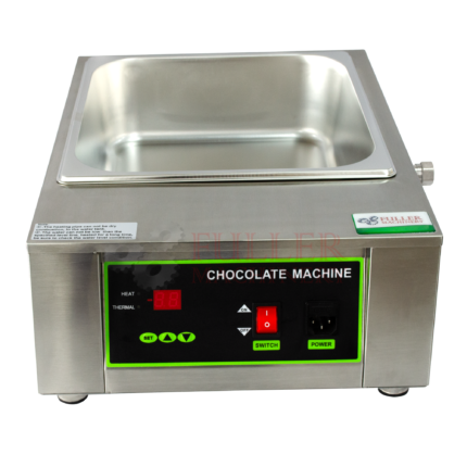 Máquina manual para derretir chocolate de acero inoxidable, con ajustador de temperatura y válvula de escape, ideal para crear postres