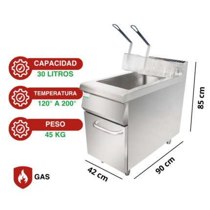 Freidora a gas de piso con 2 tanques, capacidad de 30 litros, ideal para negocios de comida rápida