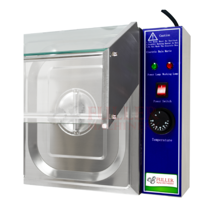 Baño María eléctrico de 4 azafates de acero inoxidable, ideal para mantener alimentos calientes en restaurantes y buffets.